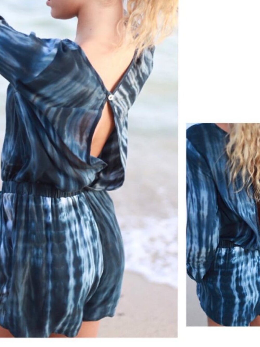 Fighting Eel Ava Sky blue tie dye long sleeve romper sz S.
